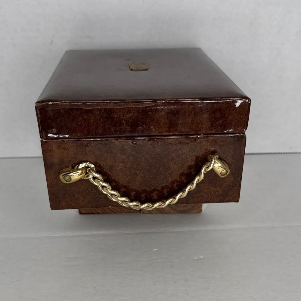 Vintage Swank Tortoiseshell Vinyl Gold Chain Jewelry Dresser Box Made in Sweden